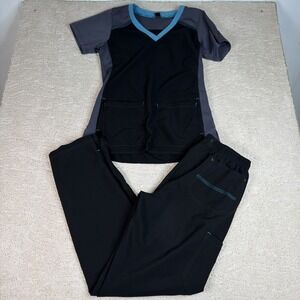 Women's Carhartt Force Small Scrub Set Black Pants And Shirt Pockets